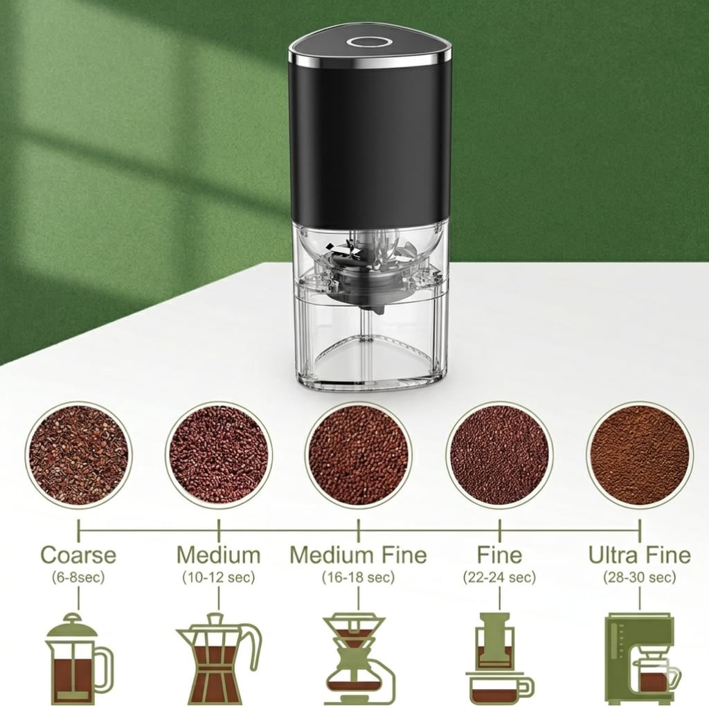 Electric Coffee Grinder - USB Rechargeable Automatic Bean Mill for Drip & Pour Over