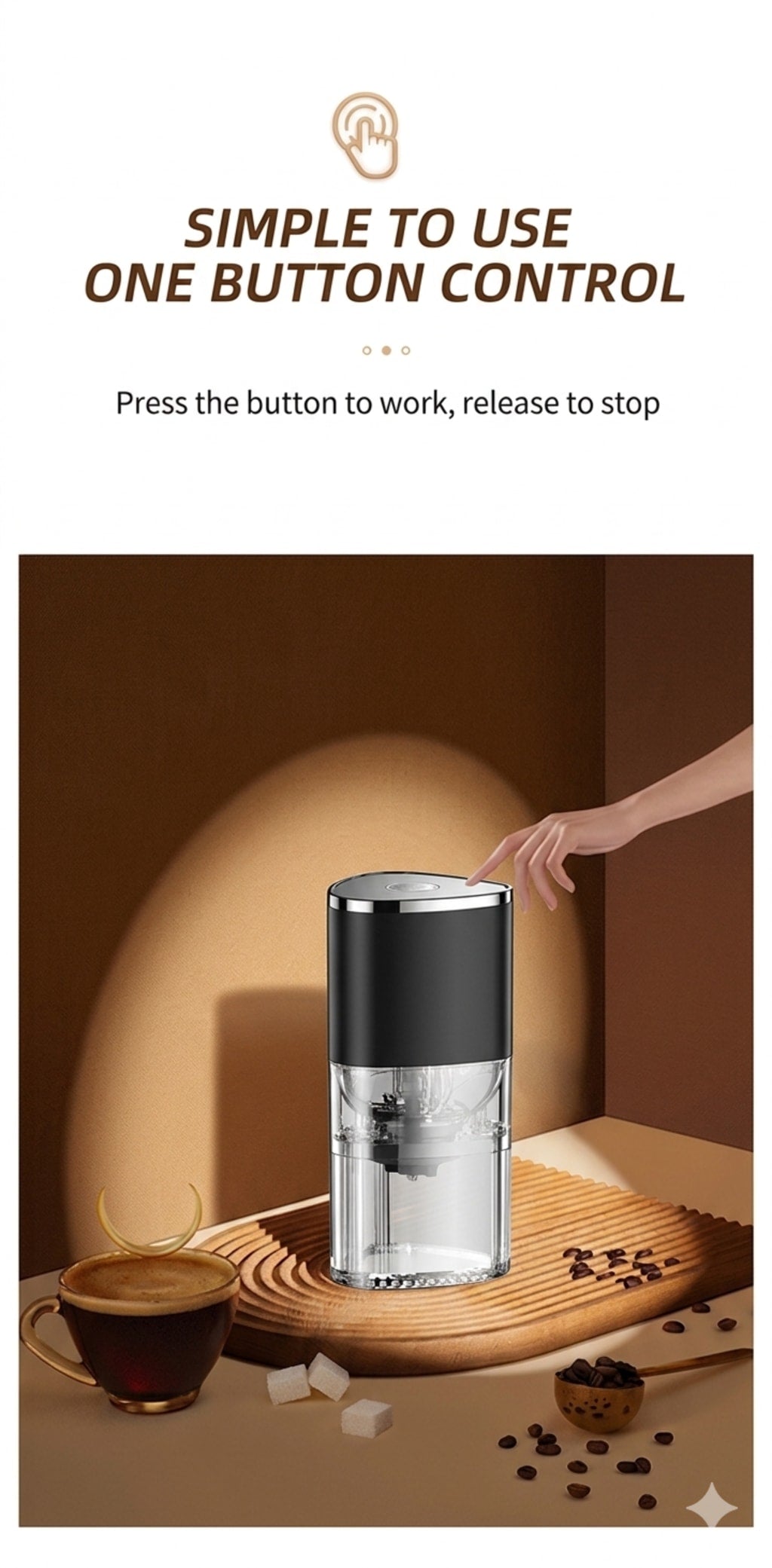 Electric Coffee Grinder - USB Rechargeable Automatic Bean Mill for Drip & Pour Over
